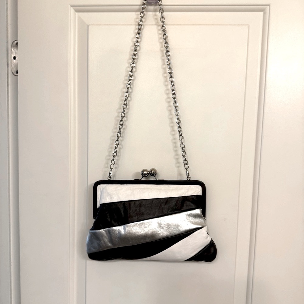 SOLAS Black and Silver Women's Cross Body Handbag or Clutch
